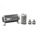 DeatschWerks Stainless Steel 6AN 10 Micron Universal Inline Fuel Filter Housing Kit (110mm)-1
