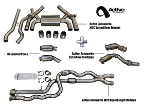 F87 M2C Exhaust Bundle Aflow equal length res (rear + EL res + Aflow DP) brushed 2019+ M2 Competition