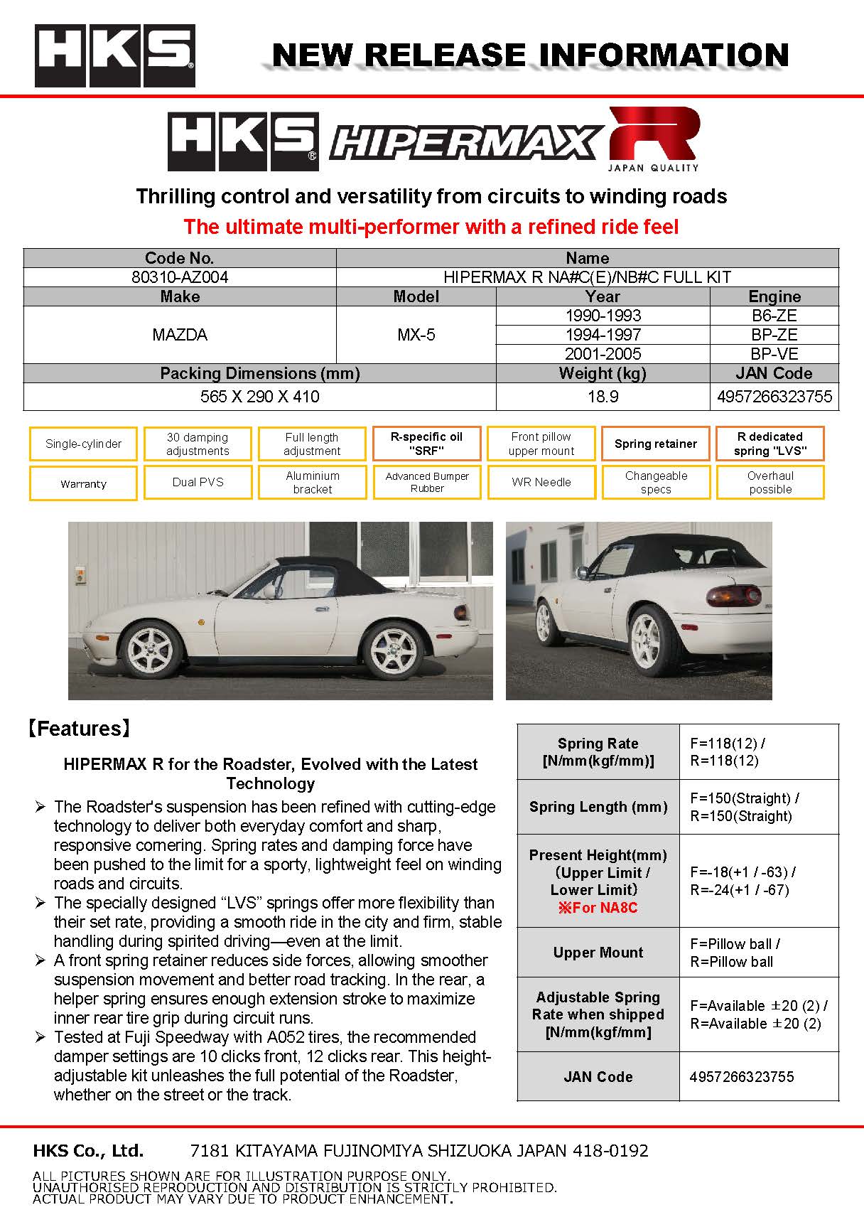 HKS HIPERMAX R NA/NB MIATA FULL KIT