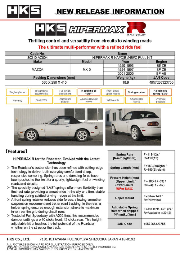 HKS HIPERMAX R NA/NB MIATA FULL KIT