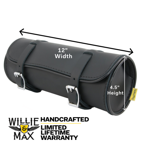 Willie & Max Universal Round Leather Tool Bag (12 in L x 4.5 in H) - Black