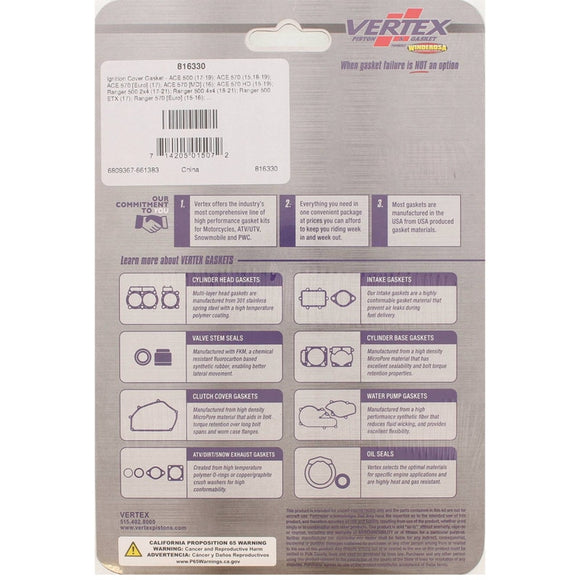 Vertex Gaskets 17-19 Polaris ACE 500 Ignition Cover Gasket Kit