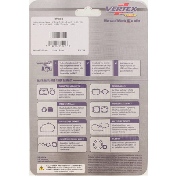 Vertex Gaskets 19-23 Yamaha WR450F Ignition Cover Gasket Kit