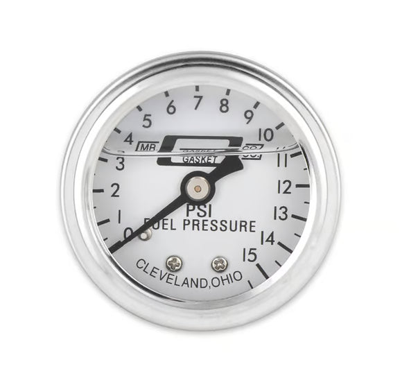 Mr. Gasket Fuel Pressure Gauge - 0-15 PSI - 1/2 Inch Diameter - Liquid Filled
