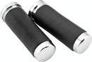 Bikers Choice Chrome & Leather 1 Inch Grips Universal Pr-1