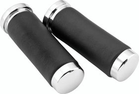 Bikers Choice Chrome & Leather 1 Inch Grips Universal Pr