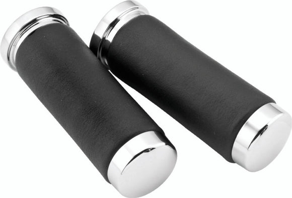 Bikers Choice Chrome & Leather 1 Inch Grips Universal Pr