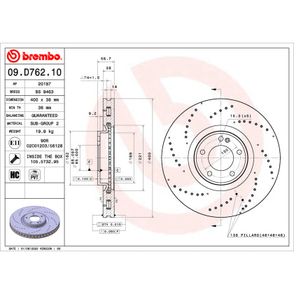 Brembo OE 19-26 Mercedes-Benz G63 AMG Friction Brake Disc A4634210500