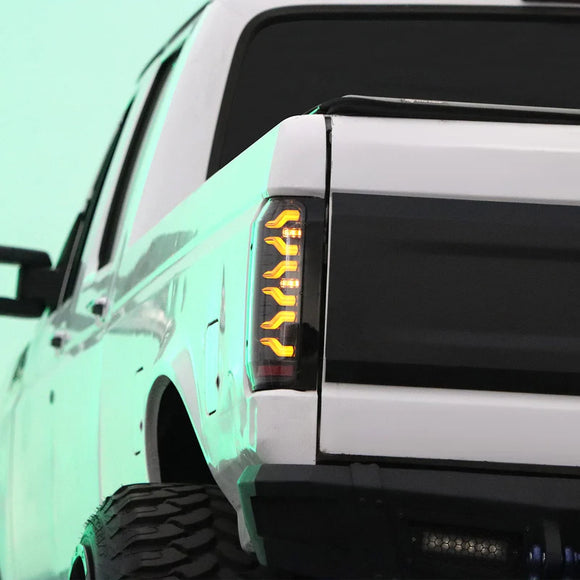AlphaRex 87-96 Ford Bronco/F-150 Luxx-Series LED Tail Lights - Black Red