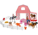 New Ray Toys Valley Ranch Set with Pink Barn, Horses, Cowgirls and Fences/ Scale 1:32-1