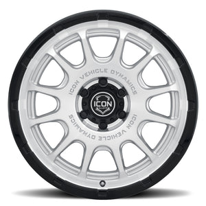 ICON Alloys Rancho 20x9 / 5x5 / -12mm / 4.5in BS Silver Machined w/ Gloss Black Lip Wheel