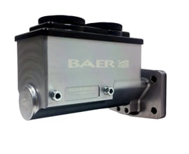 Baer ReMaster Baer Brakes Remaster Master Cylinder: A small, compact, 1-piece body machined out of 6061 T6 billet aluminum, 1.000 in. Bore, Left Side Ports, Gray Anodized, with a early Mopar 4-bolt mounting flange.