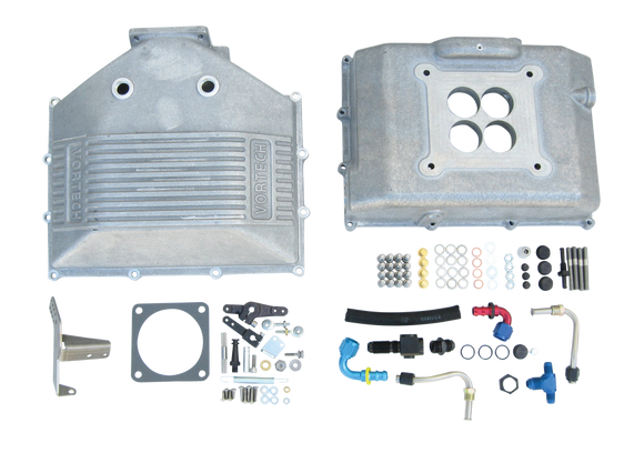 Vortech Universal Carburetor Enclosure Assembly w/Throttle Linkage. Satin Finish