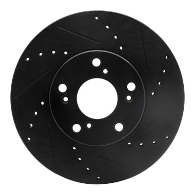 R1 06-15 Honda Civic Front Right Drilled & Slotted Black Brake Rotor