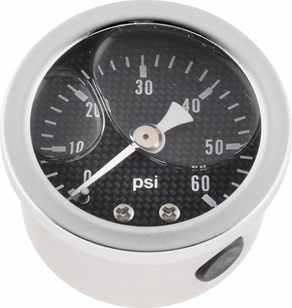 Bikers Choice 0-60 PSI Oil Pressure Gauge Carbon Face Stainless Bezel Liquid Filled Universal Custom