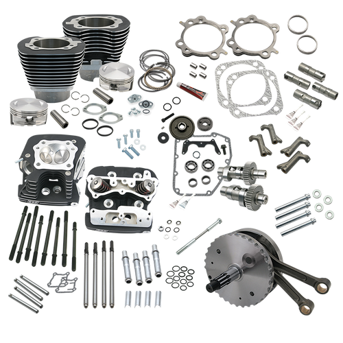 S&S Cycle 99-06 BT 124in Hot Set Up Kit W/ S&S Cylinder Heads - Wrinkle Black