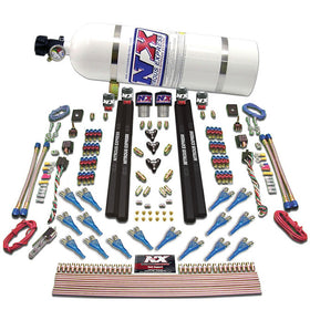 Nitrous Express Shark Dual Stage/Gas/Rails 16 Nozzles Nitrous Kit (200-1200HP) w/15lb Bottle