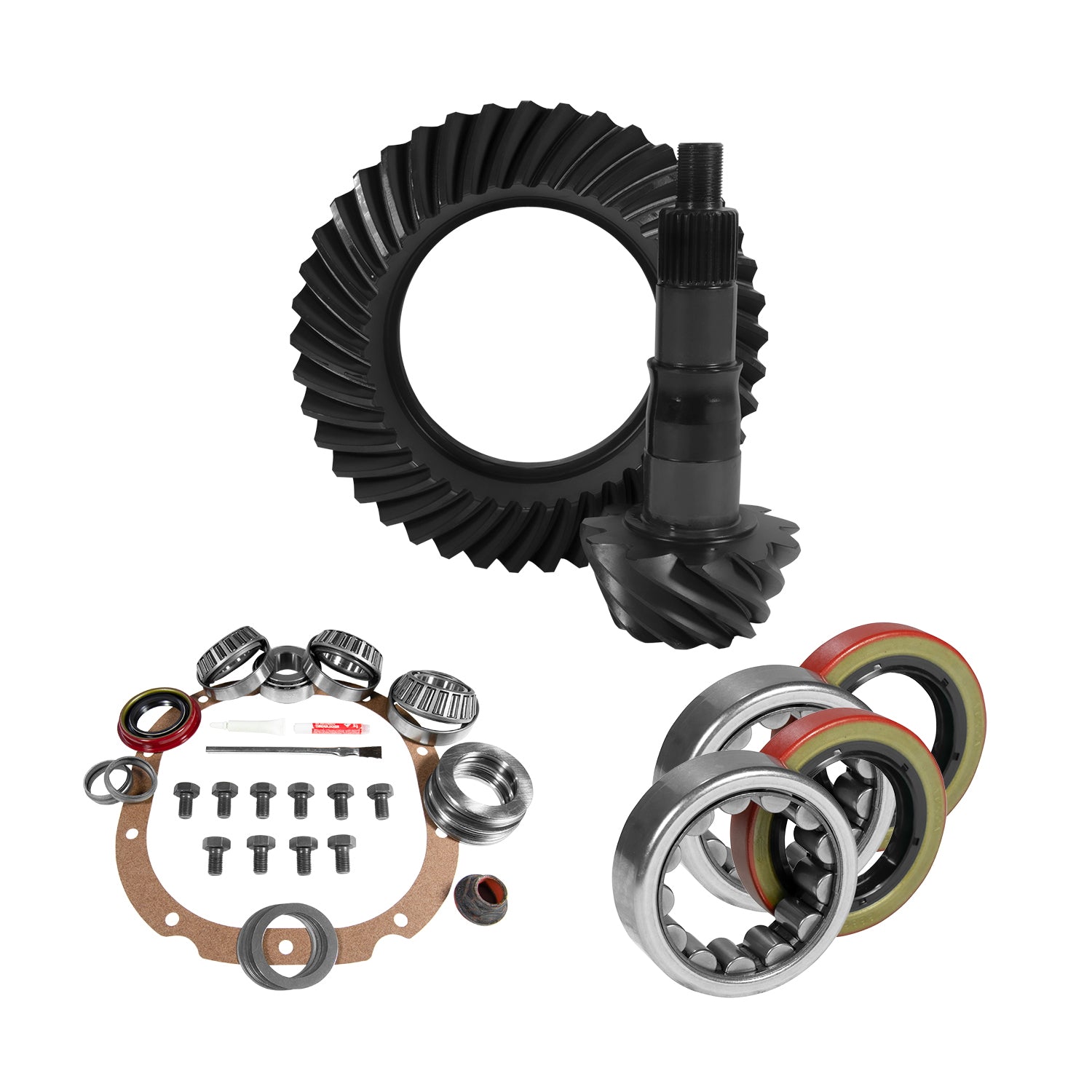 Yukon 8.8in Ford 4.11 Rear Ring & Pinion Install Kit 2.25in OD Axle Bearings and Seals