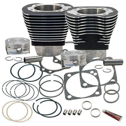 S&S Cycle 84-99 BT 4 1/8in Bore Cylinder & Pistons Kit For S&S V124 Engine - Wrinkle Black