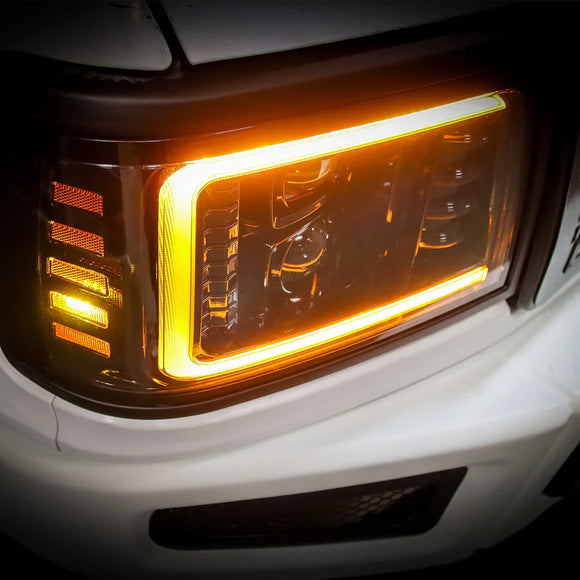 AlphaRex 92-96 Ford F-Series/Bronco LUXX-Series Proj Headlights Blk w/Actv Light SeqSig & SBDRL