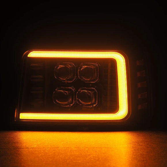 AlphaRex 92-96 Ford F-Series/Bronco NOVA-Series LED Proj Headlight Bk w/Actv Light SeqSig & SBDRL