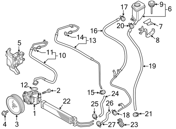 VW Power Steering Pressure Hose - Genuine VW 7P0422893AB