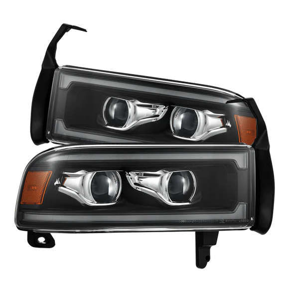 AlphaRex 94-01 RAM 1500 LUXX LED Proj Headlights Blk w/Activ Light/Seq Signal/SB DRL