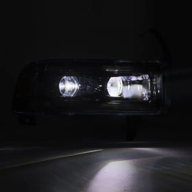 AlphaRex 94-01 RAM 1500 LUXX LED Proj Headlights Blk w/Activ Light/Seq Signal/SB DRL - 0