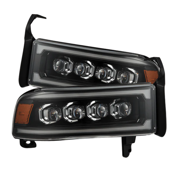 AlphaRex 94-01 RAM 1500 NOVA LED Proj Headlights Blk w/Activ Light/Seq Signal/SB DRL