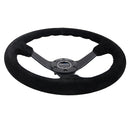 NRG Reinforced Steering Wheel (350mm / 3in. Deep) Blk Suede/Blk Bball Stitch w/5mm Matte Black Spoke-4
