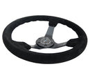 NRG Reinforced Steering Wheel (350mm / 3in. Deep) Blk Suede/Blk Bball Stitch w/5mm Matte Black Spoke-3