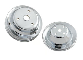 Mr. Gasket Chrome Pulley Set - Single Groove Upper, Double Groove Lower 1969-1985 Chevrolet 262-400 Gen I Small Block