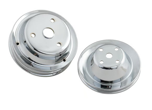 Mr. Gasket Chrome Pulley Set - Single Groove Upper, Double Groove Lower 1969-1985 Chevrolet 262-400 Gen I Small Block