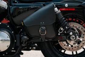 Willie & Max HD Sportsters, Custom Hard Tails Leather Swingarm Bag Dual Shock w/Blk Buckle - Black - 0