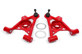 BMR 94-04 Mustang Lower Non-Adj. A-Arms (Poly) w/ Tall Ball Joint / Spring Pocket - Red