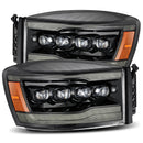 AlphaRex 06-08 Ram 1500HD NOVA LED Proj Headlights Plank Style Alpha Blk w/Seq Signal/DRL/Amber LED-1