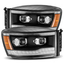 AlphaRex 06-08 Dodge Ram 1500HD PRO-Series Projector Headlights Plank Style Black w/Seq Signal/DRL-1