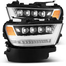 AlphaRex 19-20 Ram 1500HD NOVA LED Proj Headlights Plank Style Chrome w/Activ Light/Seq Signal/DRL-1
