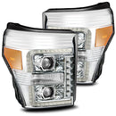 AlphaRex 11-16 Ford F-350 SD LUXX LED Proj Headlights Plank Style Chrm w/Activ Light/Seq Signal/DRL-1
