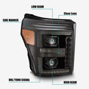 AlphaRex 11-16 Ford F-350 SD LUXX LED Proj Headlights Plank Style Alpha Blk w/Activ Light/Seq Signal-5