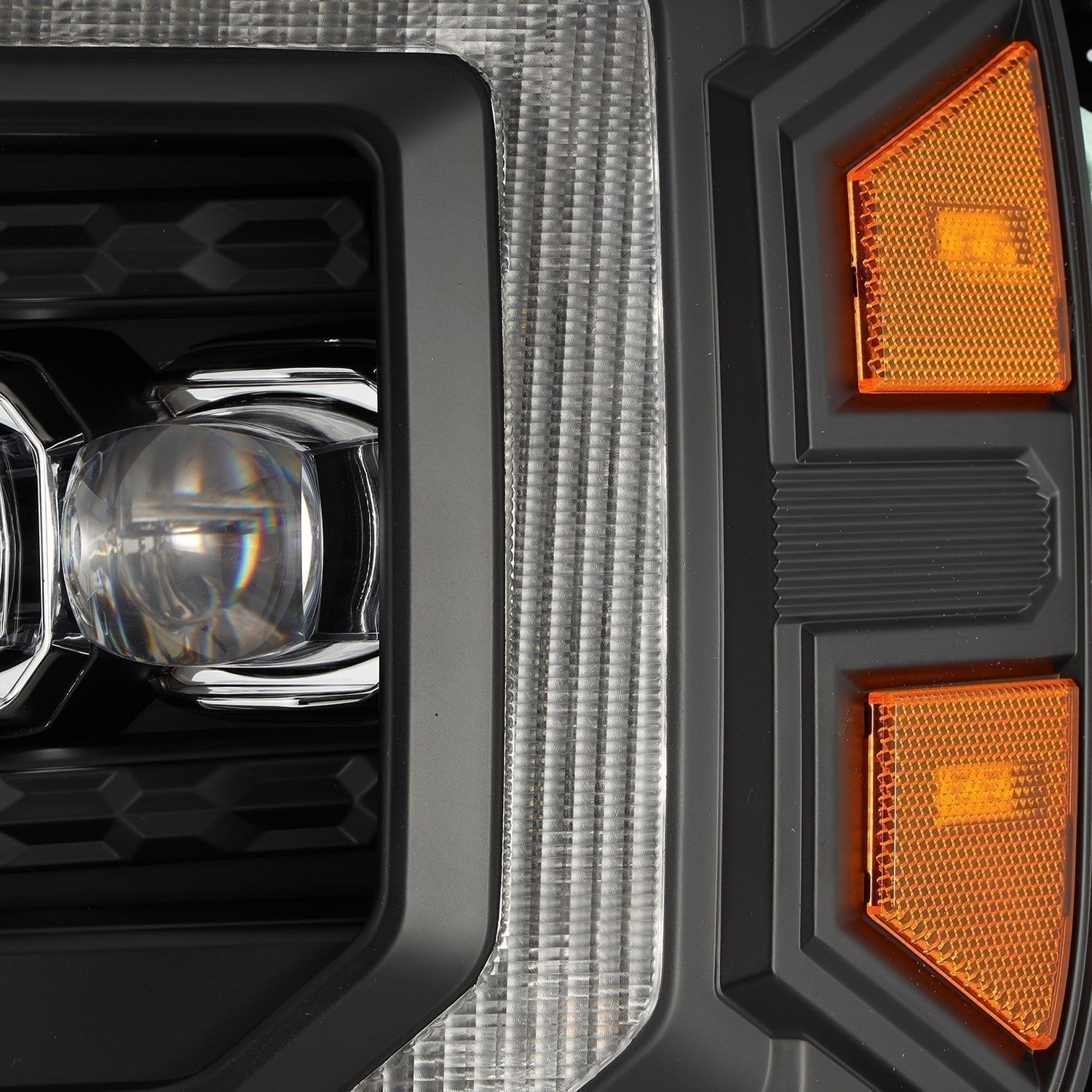 AlphaRex 14-18 GMC Sierra NOVA LED Proj Headlights Plank Style Black w/Activ Light/Seq Signal/DRL
