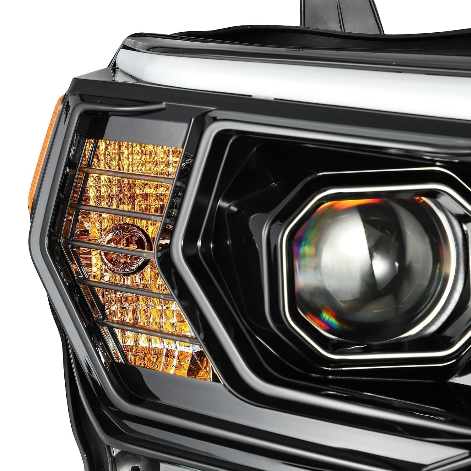 AlphaRex 14-20 Toyota 4Runner LUXX LED Proj Headlight Plank Style Alpha Blk w/Activ Light/Seq Signal - 0