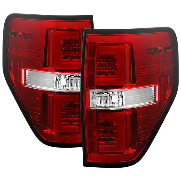 Spyder 09-14 Ford F150 V2 Light Bar LED Tail Lights - Red Clear (ALT-YD-FF15009V2-LBLED-RC)