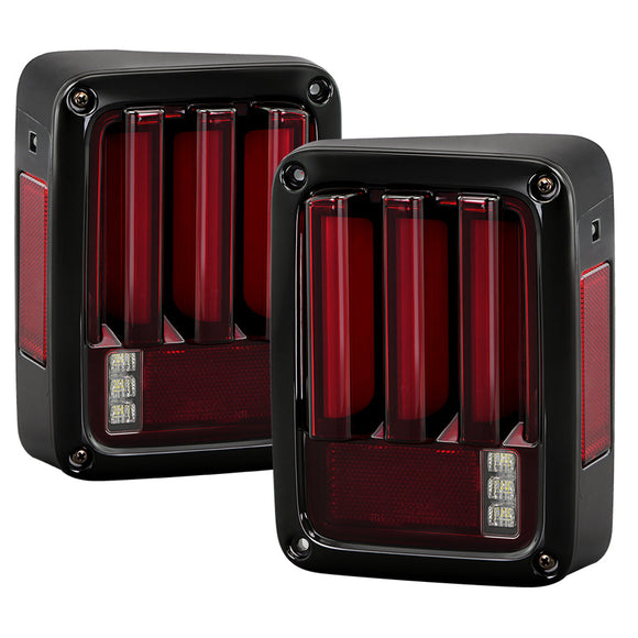 Spyder 07-16 Jeep Wrangler Version 2 Light Bar LED Tail Lights - Red Clear (ALT-YD-JWA07V2-LBLED-RC)