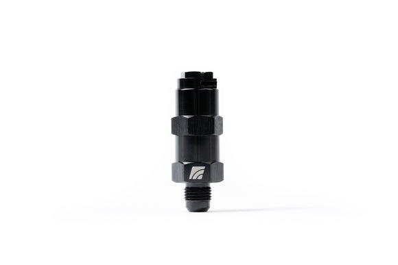 AMS Performance 5/16 Quick Connect to -6AN Inline Fuel Pulsation Damper (For use on Infiniti Q50 or Q60 with AMS Stage 1 or Stage 2 HPFP or Nissan Z with AMS Stage 1 or Stage 2 HPFP and no AMS Fuel Filter)