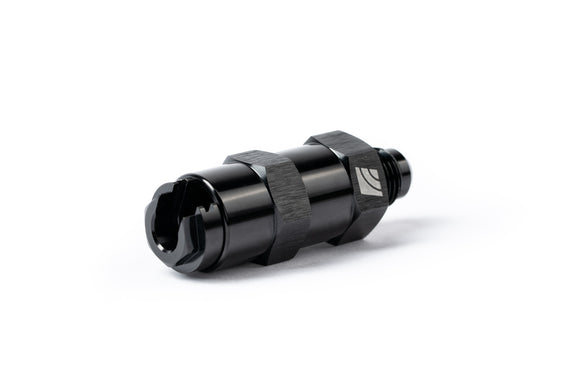 AMS Performance 5/16 Quick Connect to -6AN Inline Fuel Pulsation Damper (For use on Infiniti Q50 or Q60 with AMS Stage 1 or Stage 2 HPFP or Nissan Z with AMS Stage 1 or Stage 2 HPFP and no AMS Fuel Filter)