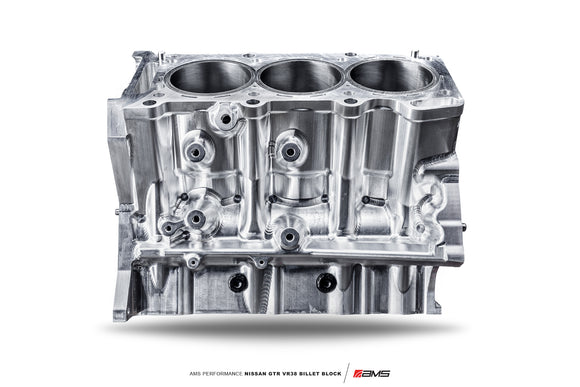 AMS Performance R35 GT-R CNC Billet VR38 Engine Block. Fully machined including ductile iron sleeves. Ready for Final Machining Finishing
