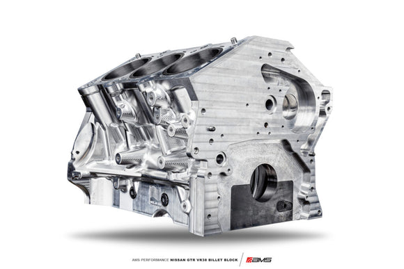 AMS Performance R35 GT-R CNC Billet VR38 Engine Block. Fully machined including ductile iron sleeves. Ready for Final Machining Finishing