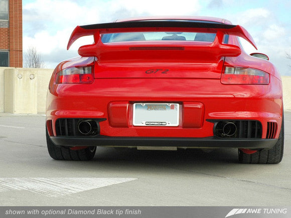 AWE Performance Muffler with 200 Cell Cats for 997 GT2 - Diamond Black Tips