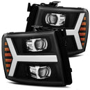 AlphaRex 07-13 Chevy 1500HD PRO-Series Proj Headlight Plank Style Matte Blk w/Activ Light/Seq Signal-1